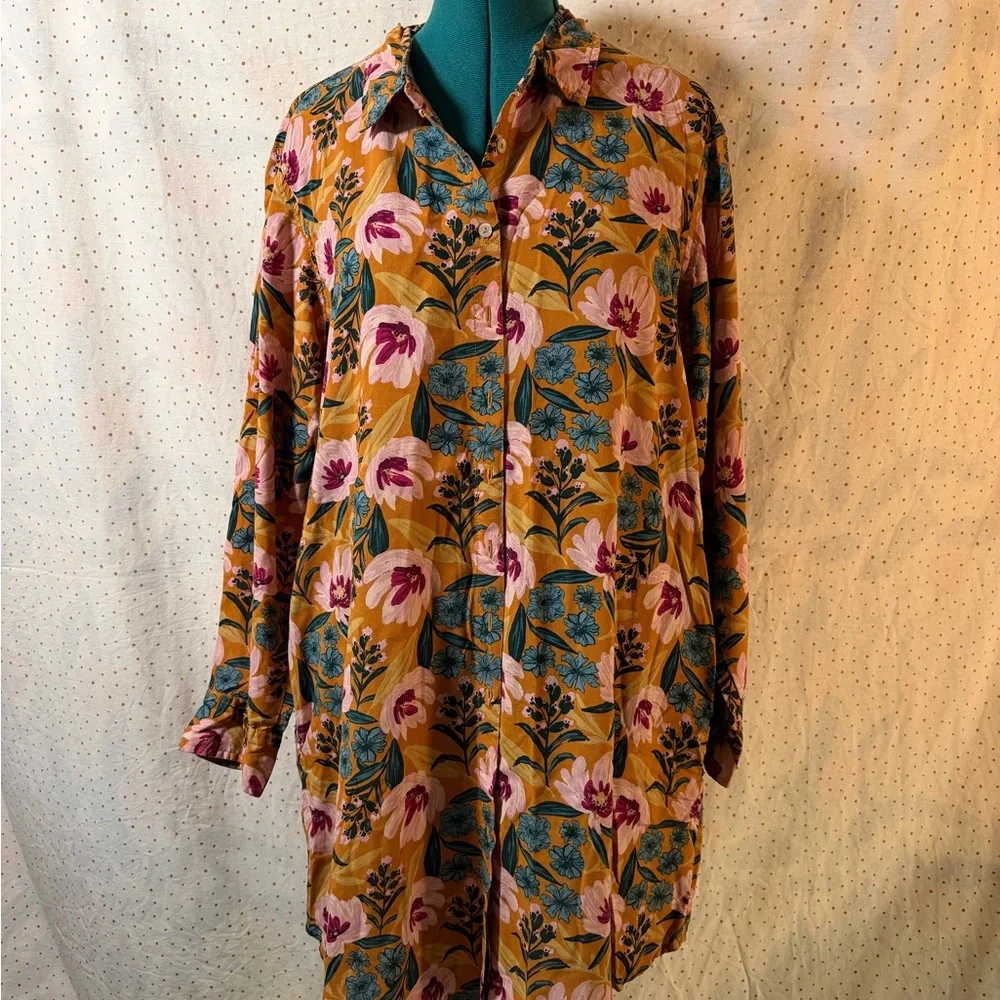 Georgia Orange Floral Button-Up Shirt Dress - Picture 4 of 4